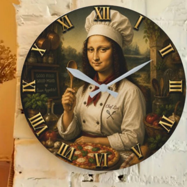 Relógio Grande Funny Mona Lisa Chef  Kitchen Decor (Criador carregado)