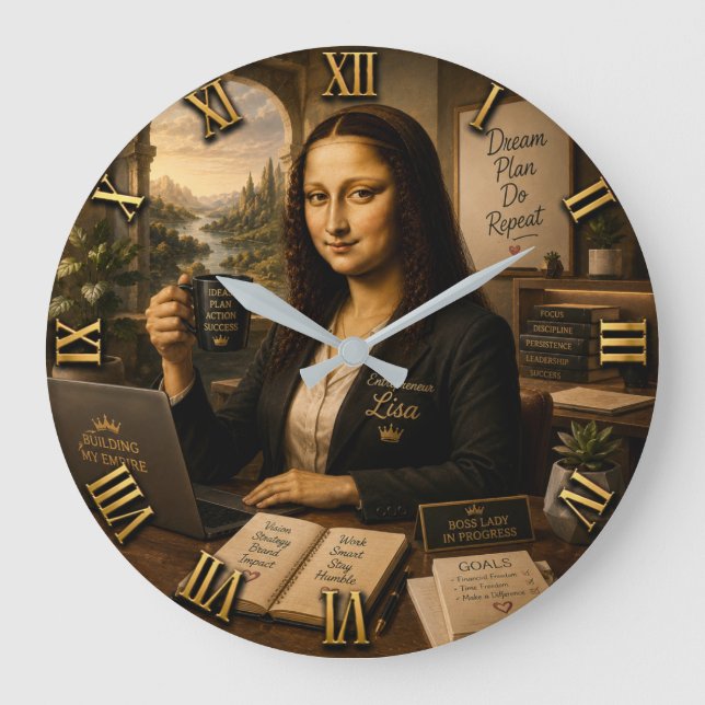 Relógio Grande Funny Mona Lisa Entrepreneur Business Office Decor (Frente)