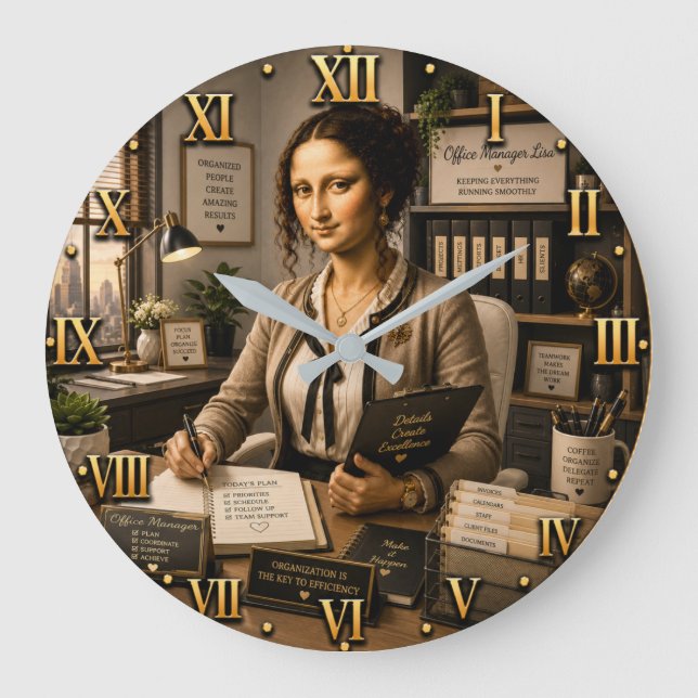 Relógio Grande Funny Mona Lisa Office Manager Office Organization (Frente)