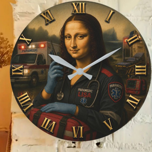 Relógio Grande Funny Mona Lisa Paramedic EMS & First Responder  (Criador carregado)