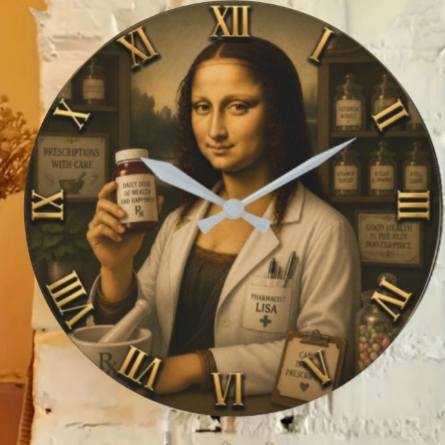Relógio Grande Funny Mona Lisa Pharmacist Pharmacy (Criador carregado)
