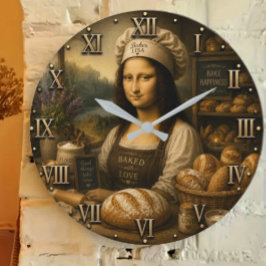 Relógio Grande Funny Mona Lisa Rustic Bakery Kitchen Decor