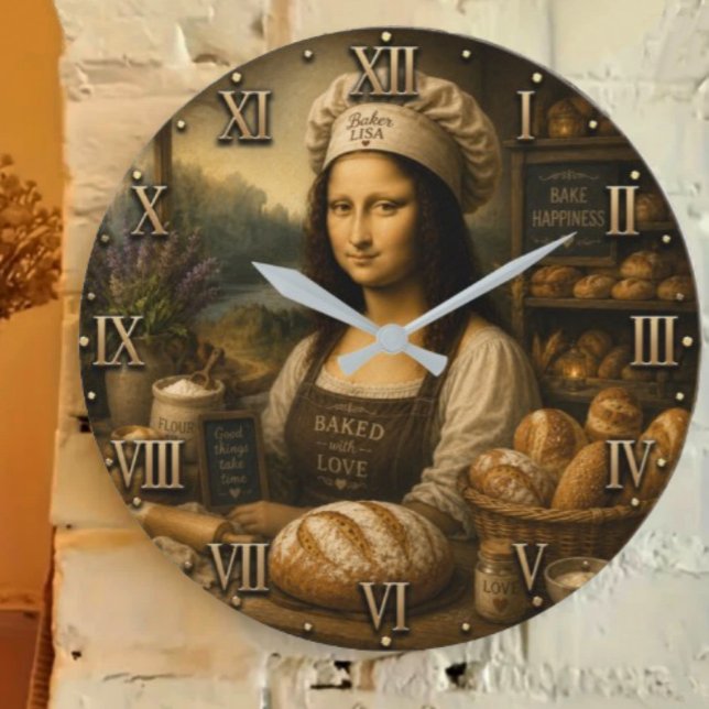 Relógio Grande Funny Mona Lisa Rustic Bakery Kitchen Decor (Criador carregado)