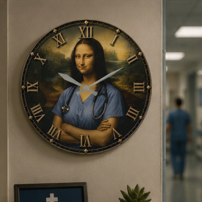 Relógio Grande Funny Nurse Mona Lisa (Criador carregado)