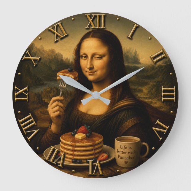 Relógio Grande Funny Pancake Mona Lisa (Frente)