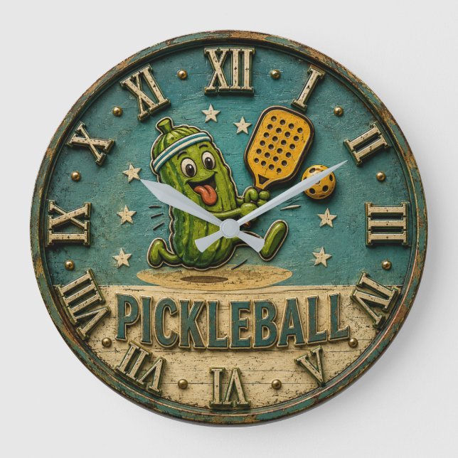 Relógio Grande Funny Pickleball Pickle Cute Cartoon Player Gift (Frente)