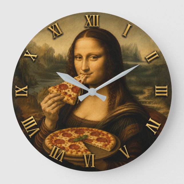 Relógio Grande Funny Pizza Mona Lisa (Frente)
