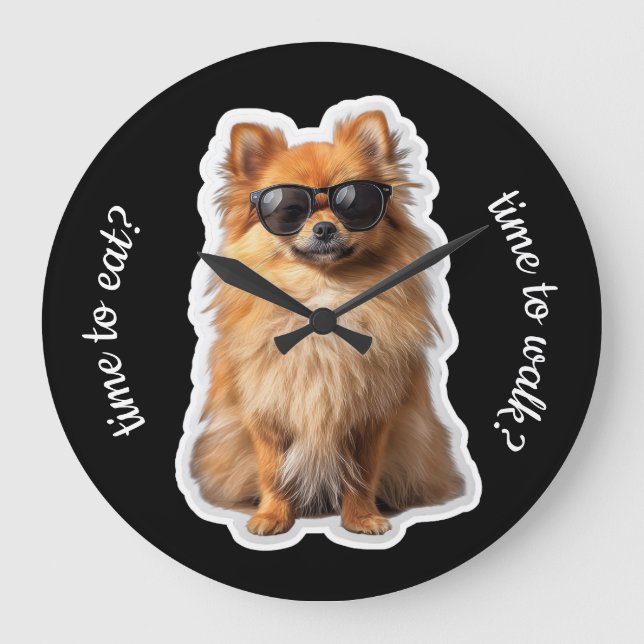 Relógio Grande Funny Pomeranian Dog Time to Walk Time to Eat (Frente)