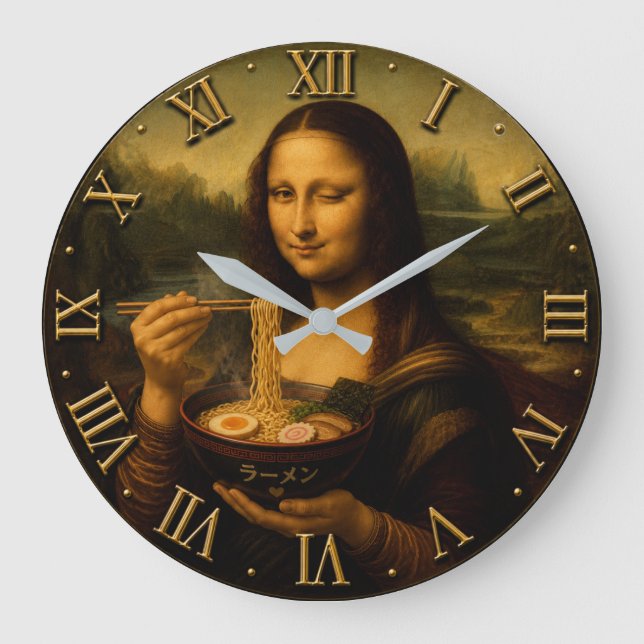 Relógio Grande Funny Ramen Mona Lisa (Frente)
