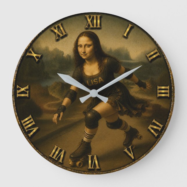 Relógio Grande Funny Roller Skating Mona Lisa Skater Gift (Frente)