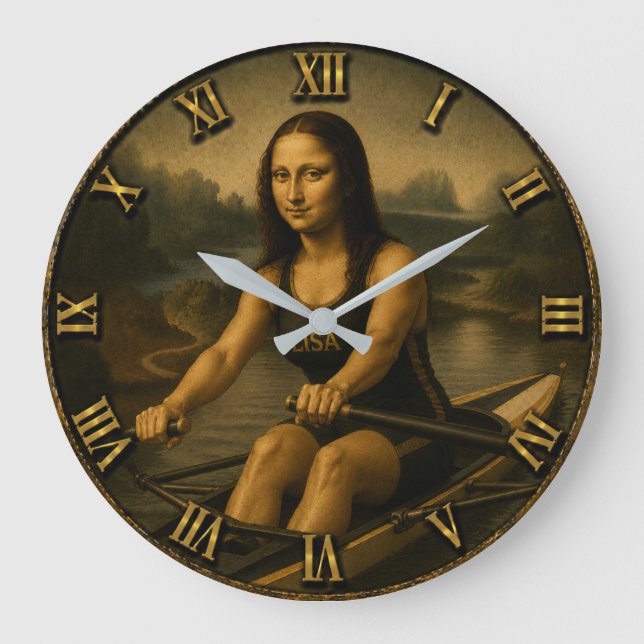 Relógio Grande Funny Rowing Mona Lisa   Crew Racing Gift  (Frente)