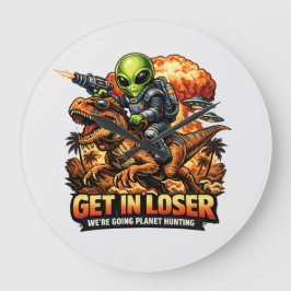 Relógio Grande Funny Sci-Fi Fantasy Meme Art, Alien Riding Dinosa