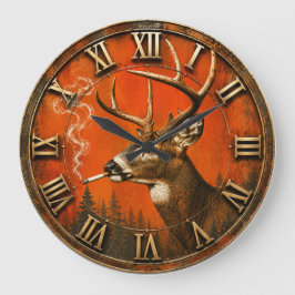 Relógio Grande Funny Smoking Deer Rustic Hunting Cabin 