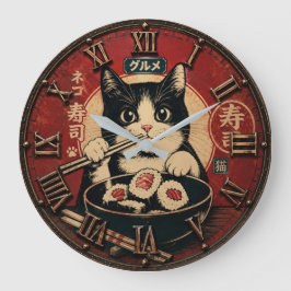 Relógio Grande Funny Sushi Cat Japanese Ramen Kitchen