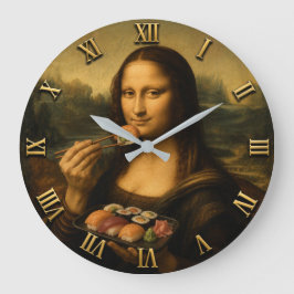 Relógio Grande Funny Sushi Mona Lisa 