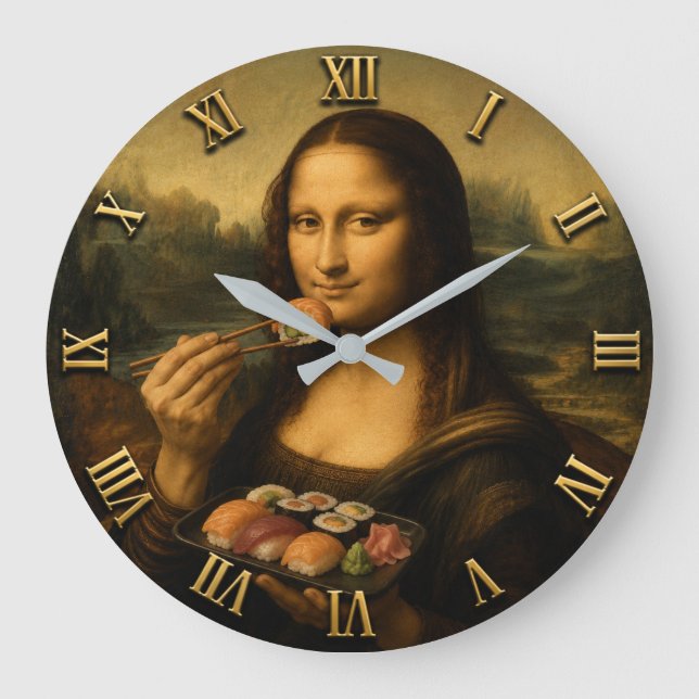 Relógio Grande Funny Sushi Mona Lisa  (Frente)