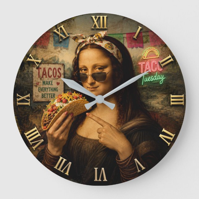 Relógio Grande Funny Taco Mona Lisa (Frente)