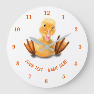 Relógio Grande Funny Yellow Duck Playful Wink Smile - Custom Text