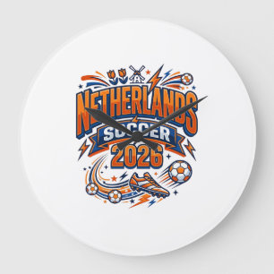 Relógio Grande Futebol Holanda 2026 Futebol Bold País Tipogr