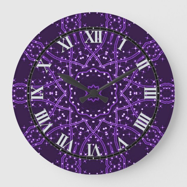 Relógio Grande Galáxias Roxas Stars Wall Clock (Frente)