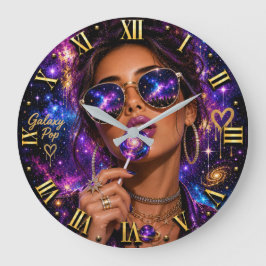 Relógio Grande Galaxy Pop Art Cosmic Woman Portrait with lollipop