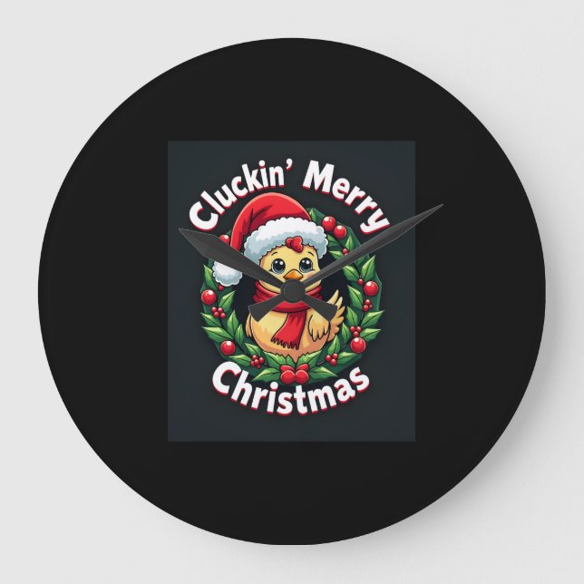 Relógio Grande Galinha de Natal Feliz (Frente)