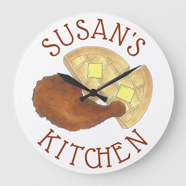 Relógio Grande Galinha e Jantar Waffles, Comida de Soul Clássica (Frente)