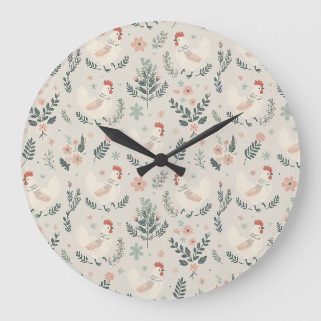 Relógio Grande Galinha no Jardim (Frente)