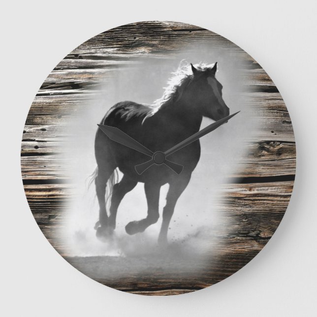 Relógio Grande Galopagem de Cavalos Selvagens (Frente)