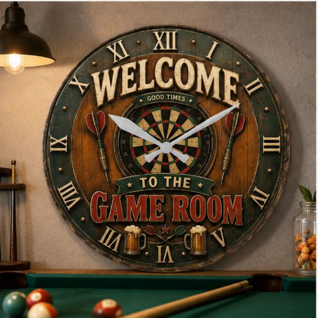 Relógio Grande Game Room Dartboard Rustic Pub Bar Decor  (Criador carregado)