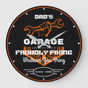 Relógio Grande Garage Dad's or Any Name Proudly Fixing Funny