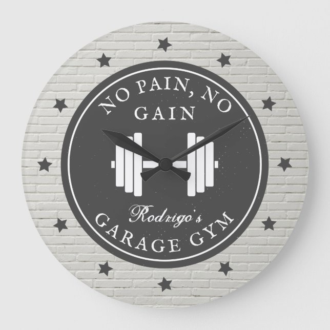 Relógio Grande Garage Home Gym Workout Malhação Barbell Nome do E (Frente)