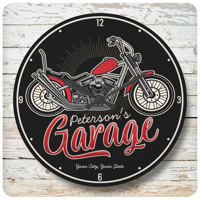 Relógio Grande Garagem de motocicleta Clássica do NOME Personaliz (Criador carregado)