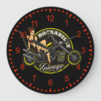 Relógio Grande Garagem de Motocicleta Pinup Babe Rockabilly Grand