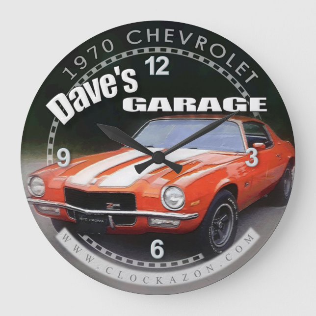 Relógio Grande Garagem do Dave de 1970 Chevrolet Camaro Wall Cloc (Frente)