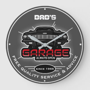 Relógio Grande Garagem do pai ou qualquer nome sempre abre Cinza