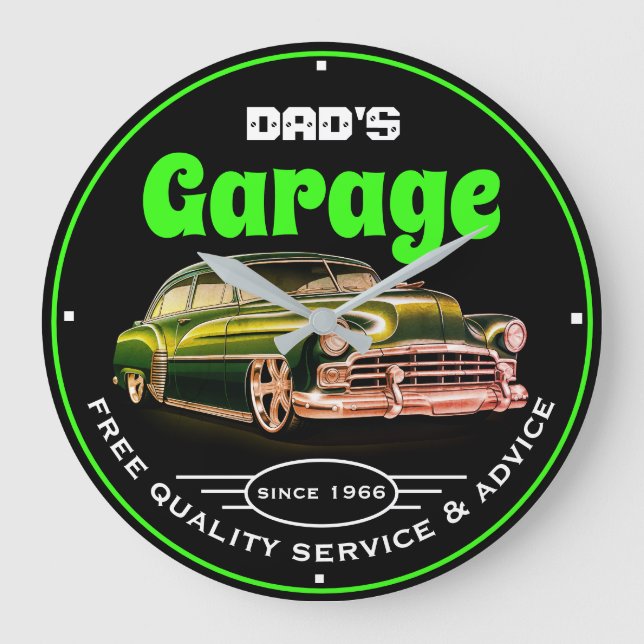 Relógio Grande Garagem do Papai Qualquer Nome Sempre Aberta Fonte (Frente)