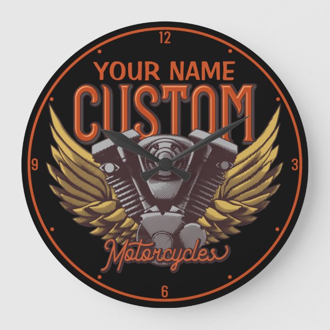 Relógio Grande Garagem Personalizada de Eagle Wings Biker (Frente)