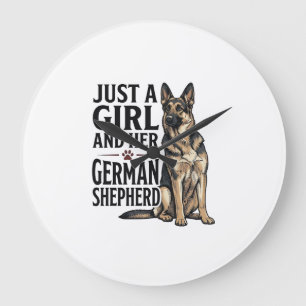 Relógio Grande Garota do Pastor Alemão Desenho Antigo Amante de C
