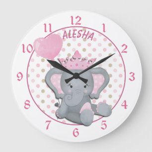 Relógio Grande Garota linda de elefante princesa grande