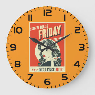 Relógio Grande Garota Pin-Up do Pop Art da Black Friday Retro