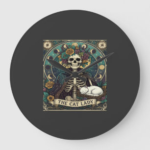 Relógio Grande Gata Senhora Haloween Esqueleto Floral Lua Bússola