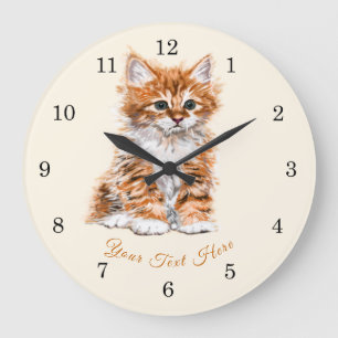 Relógio Grande Gatinho Bonito - Suave - Texto/Nome Personalizado