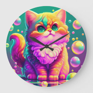 Relógio Grande Gatinho Colorido