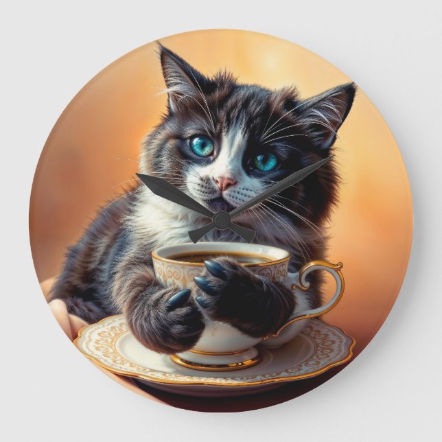 Relógio Grande Gatinho De Olhos Azuis E Gelado (Frente)