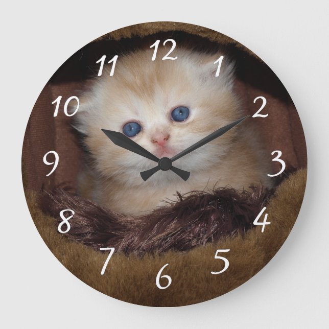 Relógio Grande Gatinho de olhos azuis macios (Frente)