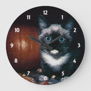 Relógio Grande Gatinho e abóbora para o Dia das Bruxas