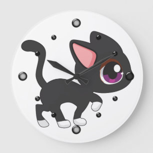 Relógio Grande Gatinho Kawaii Wall Clock