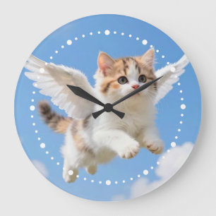 Relógio Grande Gatinho Voador Fofo Calico Tabby Céu Azul
