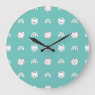 Relógio Grande Gatinhos e Rainbows - Design de Teal para Bebê